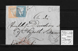 1854-1862 Helvetia (ungezähnt)  Brieffragment DIESSENHOFEN/TG Nach Frankreich    ►SBK-23B1+25B1, CHARGE-kursiv Stempel◄ - Cartas & Documentos