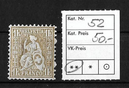 1862 - 1881 SITZENDE HELVETIA (gezähnt) → SBK-52** / Faserpapier - Ungebraucht