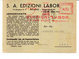 1939 EMA Affrancatura Meccanica Rossa Freistempel Milano Edizioni "LABOR" Casa Editrice - Marcophilie - EMA (Empreintes Machines)