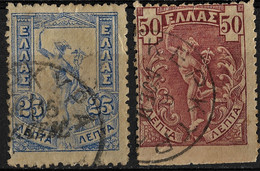 Greece 1901 Corfu Island Postmarks, Kerkyra KEPKYPA, 25L & 50L, Michel 131,134 / Scott 171,174 - Used Stamps