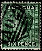 Antigua 1876 SG 18  6d Blue-green  Wmk Crown CC    Perf 14   Used A02 Cancel - 1858-1960 Colonia Britannica