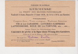 28074 Publicité KERMESSE Paroisse BLENEAU 89 -étang Garniers - Lavollée -chanoine Rousset - Bleneau