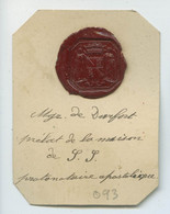 CACHET HISTORIQUE EN CIRE  - Sigillographie - SCEAUX - 093 Mgr. De Durfort Prélat De La Maison De S.S. Protonotaire Apos - Seals