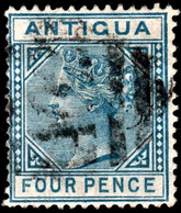 Antigua 1882 SG 23  4d Blue  Wmk Crown CA    Perf 14   Used A02 Cancel - 1858-1960 Colonia Britannica