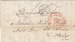 COVER. 13 APR 1857. W.A. KRIMILLY NEW-YORK TO PARIS. RED CIRCULAR PAID. FRANCE ENTREE ETAT-UNIS SERV. BR.A.C.  M - …-1845 Préphilatélie