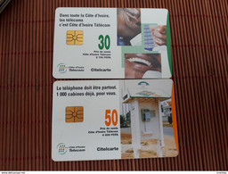 2 TELECARTES COTE IVOIRE 30 Units +50 Units Used Rare - Costa D'Avorio