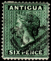 Antigua 1884 SG 29  6d Deep Green  Wmk Crown CA    Perf 14   Used Cds Cancel  THINNED - 1858-1960 Colonie Britannique