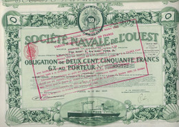 SOCIETE NAVALE DE L'OUEST -  OBLIGATION DE 250 FRS 6% AU PORTEUR - ANNEE 1923 - Navegación