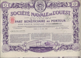 SOCIETE NAVALE DE L'OUEST -  PART BENEFICIAIRE SANS VALEUR NOMINALE - ANNEE 1923 - Navegación