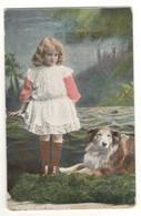 Postcard Vintage Early 1911 Used  "Young Girl & Dog, Dignity & Innocence" See Description - Children And Family Groups