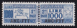 ITALIA REPUBBLICA 1954 TRIESTE AMG-FTT L.1000 CAVALLINO PACCHI POSTALI SASSONE N.26 SPLENDIDO OTTIMA CENTRATURA MNH - Pacchi Postali/in Concessione