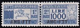 ITALIA REPUBBLICA 1954 TRIESTE AMG-FTT L.1000  PACCHI POSTALI SASS. N.26/I SPLENDIDO OTTIMA CENTRATURA MNH CERT. CARRARO - Pacchi Postali/in Concessione