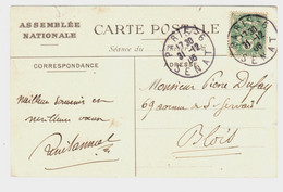 PARIS 6 SENAT Carte Postale ASSEMBLEE NATIONALE Salle Dépouillement Scrutins Blanc 5c Vert Yv 111 Ob 31 12 1906 - Handstempel