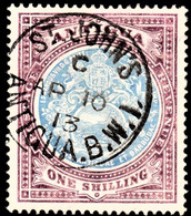 Antigua 1908 SG 49  1/= Blue And Dull Purple   Wmk Crown CA    Perf 14   Used Cds Cancel - 1858-1960 Colonia Britannica