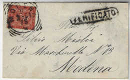 Italy 1894 Cover Internal Destination City Modena Postmark Verificato Censorship ? - Other & Unclassified