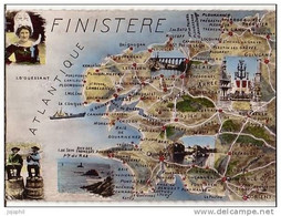 Le Finistère Carte Géographique - Sonneurs Coiffe Lorient Brest Guingamp...circulé 1956 - Non Classés