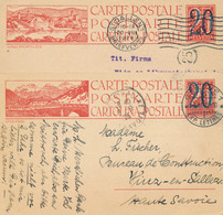 Schweiz - 1924/5 - 2x 20 On 25c Postcard Sent To Haut Savoi And Holland - Enteros Postales