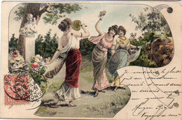 Art Nouveau -Femmes Dansant Avec Eventail Et Ombrelle - Genre Viennoise  (121052) - 1900-1949