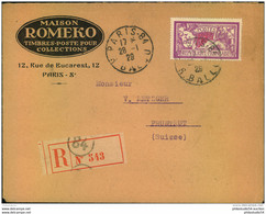 1929, Registered Letter With Single Franking 3 Fr. Merson From PARIS 84 To Switzerland. - Storia Postale