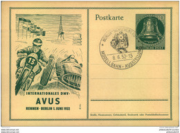 10 Pfg. Glockenganzsachenkarte Zum INTERNATIONALEN DMV-AVUSRENNEN 1952 Blanko Mit Sonderstempel BERLIN-SCHÖNEBERG MODELL - Motorfietsen