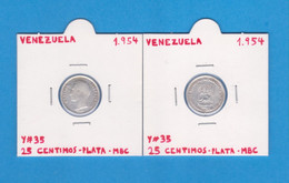 VENEZUELA   25 CENTIMOS  1.954  Plata/Silver  Y#35   MBC/VF  T-DL-12.552 - Venezuela