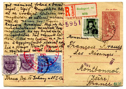 RC 20045 HONGRIE 1943 ENTIER RECOMMANDÉ + CENSURE ALLEMANDE POUR LA FRANCE - Covers & Documents