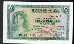 Espagne, Billet De 5 Pesetas 1935 - Other & Unclassified