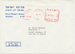 1985, Briefumschlag Des Prime Minister‘s Bureau STATE OF ISRAEL, Jerusalem Mit Dto. Freistempel – Flugpost Nach NÜRNBERG - Covers & Documents