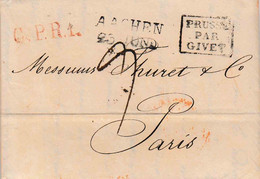 L.A.C De Aix La Chapelle (Aachen) Vers Paris 22juin 1821 Entrée Prusse Par Givet 9 De Port C.P.R.1 En Rouge - Entry Postmarks