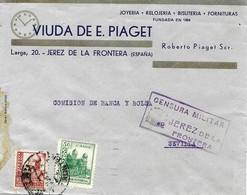 Carta De Jerez De La Frontera  A Sevilla 1937 Publicidad De Relojería Y Censura. Ver 2 Scan - Marques De Censures Nationalistes