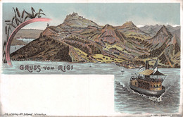 Gruss Von Rigi - Litho Steamer Dampfer - Bateau à Vapeur - Dampfschiff - Schlumpf Litho - Rarität - Rare - Autres & Non Classés