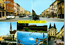 5409  - Oberösterreich , Schwanenstadt , Straßenmotiv , Schwimmbad , Auto - Gelaufen 1974 - Vöcklabruck