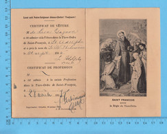 Religion - RARE - Certificat De Véture Du Tiers-Ordre De Saint François, Léon Gagnon St-Adolphe, P.Q. 1915 - Images Religieuses