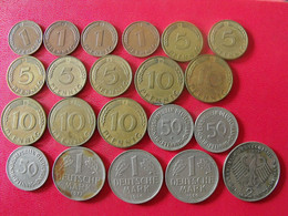 Allemagne Deutschland. Lot De 21 Pièces De 1, 5, 10, 50 Pfennig, 1, 2 Mark 1949/1990 - Collections