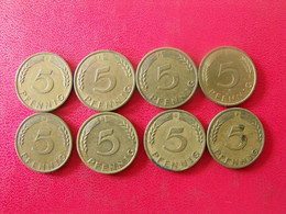 Allemagne Deutschland. Lot De 8 Pièces De  5 Pfennig, 1949/1990 - 5 Pfennig