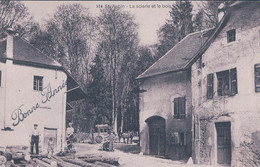 St Aubin, La Scierie Et Diligence Tirée Par 2 Chevaux, Attelage (31.12.1910) - Saint-Aubin/Sauges