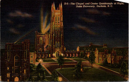 North Carolina Durham The Chapel And Center Quadrangle At Night Duke University Curteich - Durham