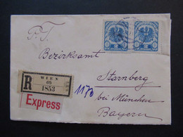 Österreich 1921 Wappenzeichnung Nr. 315 MeF Bogenrand!! Einschreiben Reko Express Wien 65 - Starnberg Bei München - Lettres & Documents