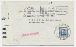 NEW ZEALAND 3D SOLO LETTRE COVER WELLINGTON 1944 TO RED CROSS SUISSE + CENSOR D.D.A.+ CENSURE NAZI - Covers & Documents