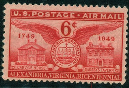 USA Scott # C40   1949 Alexandria, Virginia  Airmail -  Mint Never Hinged (MNH) - 2b. 1941-1960 Unused