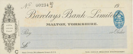GB OLD CHECKS 1928 Barclays Bank Ltd., MALTON, Yorkshire; Blanko-Scheck RR!! - Cheques & Traveler's Cheques