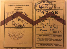 Carte D'etudiant De Capacité De 1ere Année De La Faculté De Droit De Paris 1947 - Etudiant Duval Paris 14e - Diplome Und Schulzeugnisse
