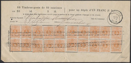 N°28 X20 Sur "Bulletin Caisse Générale D'épargne Et De Retraite" Obl Simple Cercle "Jambes" (1884) - Dépliants De La Poste
