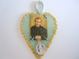 Scapulier Scapulaire Celluloid Don Bosco + Medaille Maria Del Carmel Sacre Coeur Blue Form. 4,5 X 4 Cm - Religión & Esoterismo