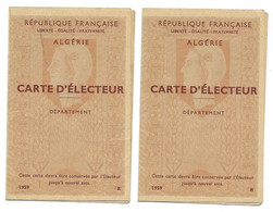 1959 OUENZA BONE (ALGERIE) - VAN DEN BROECK ET EPOUSE -  LOT DE 2 CARTES D ELECTEUR - Documents Historiques