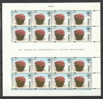 Poland 1995 - Europa Cept, Concentration Camps, Flowers, 2 Complete Sheets, MNH - Altri & Non Classificati