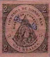 CV:€22.80 HONDURAS 1877 Coat Of Arms 1/2r Green OVPT.black IMPERF. - Volcans