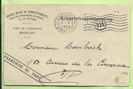 Kriegsgefengenens. BRUSSEL 3/5/16 Stempel CROIX-ROUGE /SECTION DE SECOURS, Info "Couturier  Prisonnier MAYENCE (2848) - Prisoners