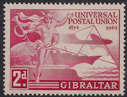 Gibraltar 1949 KGV1 2d Univ Postal Union UPU MM SG 136 ( G713 ) - Gibraltar