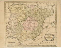 LANDKARTE SPANIEN UND PORTUGAL HANDKOLORIERTE KUPFERSTICH-LANDKARTE 1805 - Geographische Kaarten